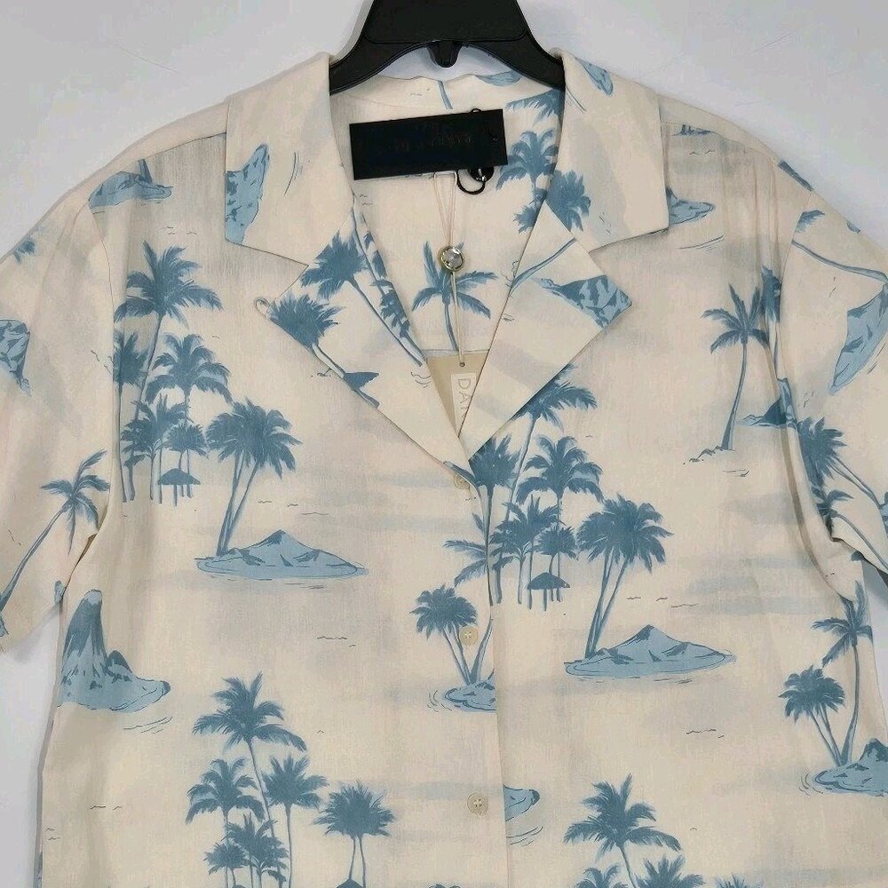 Gianni Bini Size XL Margaux Palm Tree  Button Front Linen Blend Blouse (62)